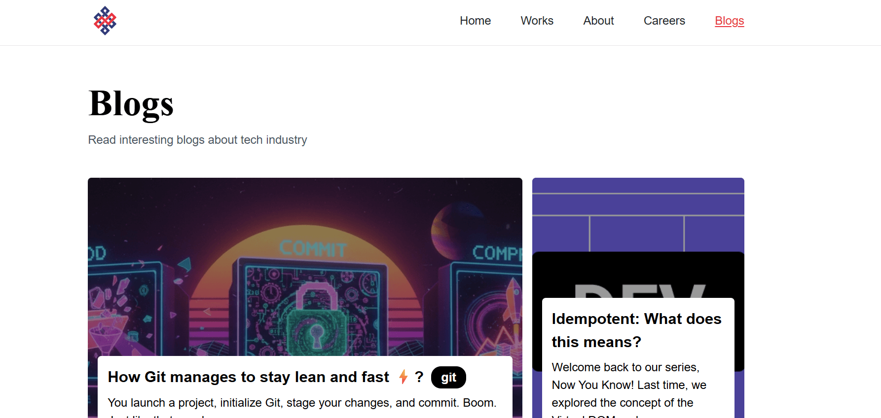 Blogs page web interface